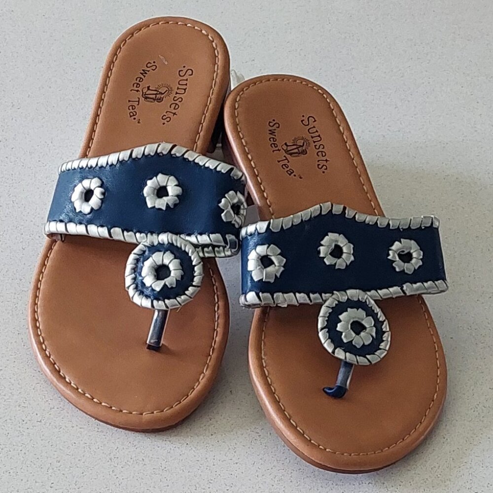 Sunsets Sweet Tea Boating Jacks Nay & Silver Slip In Sandals Size 7W